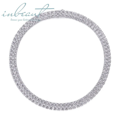 Silver 925 Original Brilliant Cut Diamond Test Past Double Rows 4mm D Color Moissanite Tennis Necklace for Women Fine Jewelry
