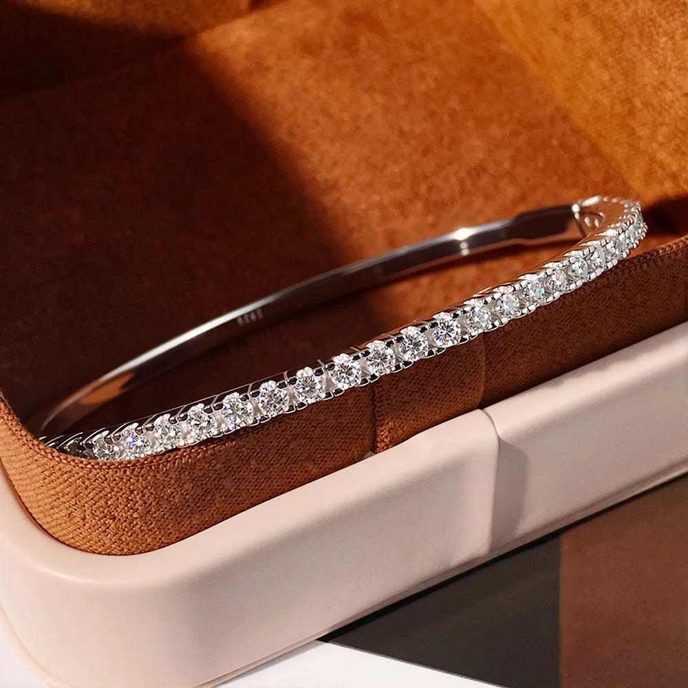 KNOBSPIN Moissanite Bangles for Women All 2.5mm D VVS1 Lab Diamond Bracelets 925 Sterling Silver Bracelet Wedding Birthday Gift