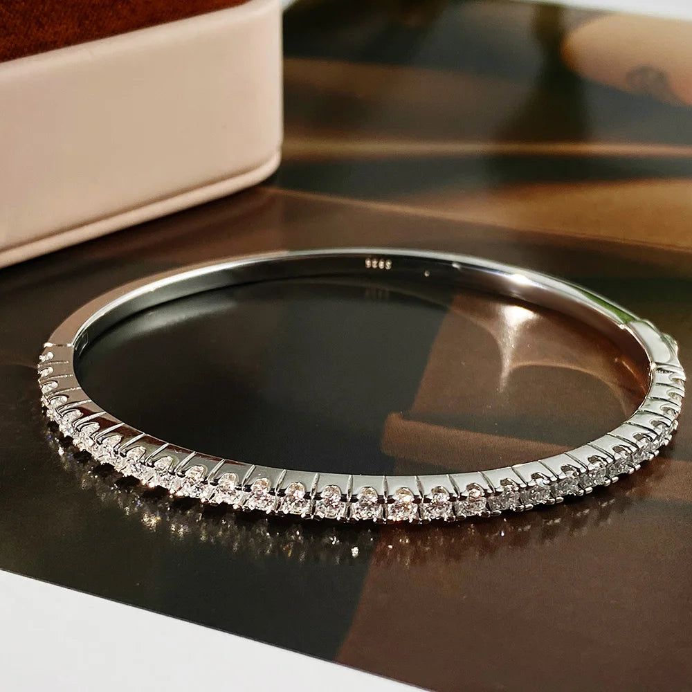 KNOBSPIN Moissanite Bangles for Women All 2.5mm D VVS1 Lab Diamond Bracelets 925 Sterling Silver Bracelet Wedding Birthday Gift