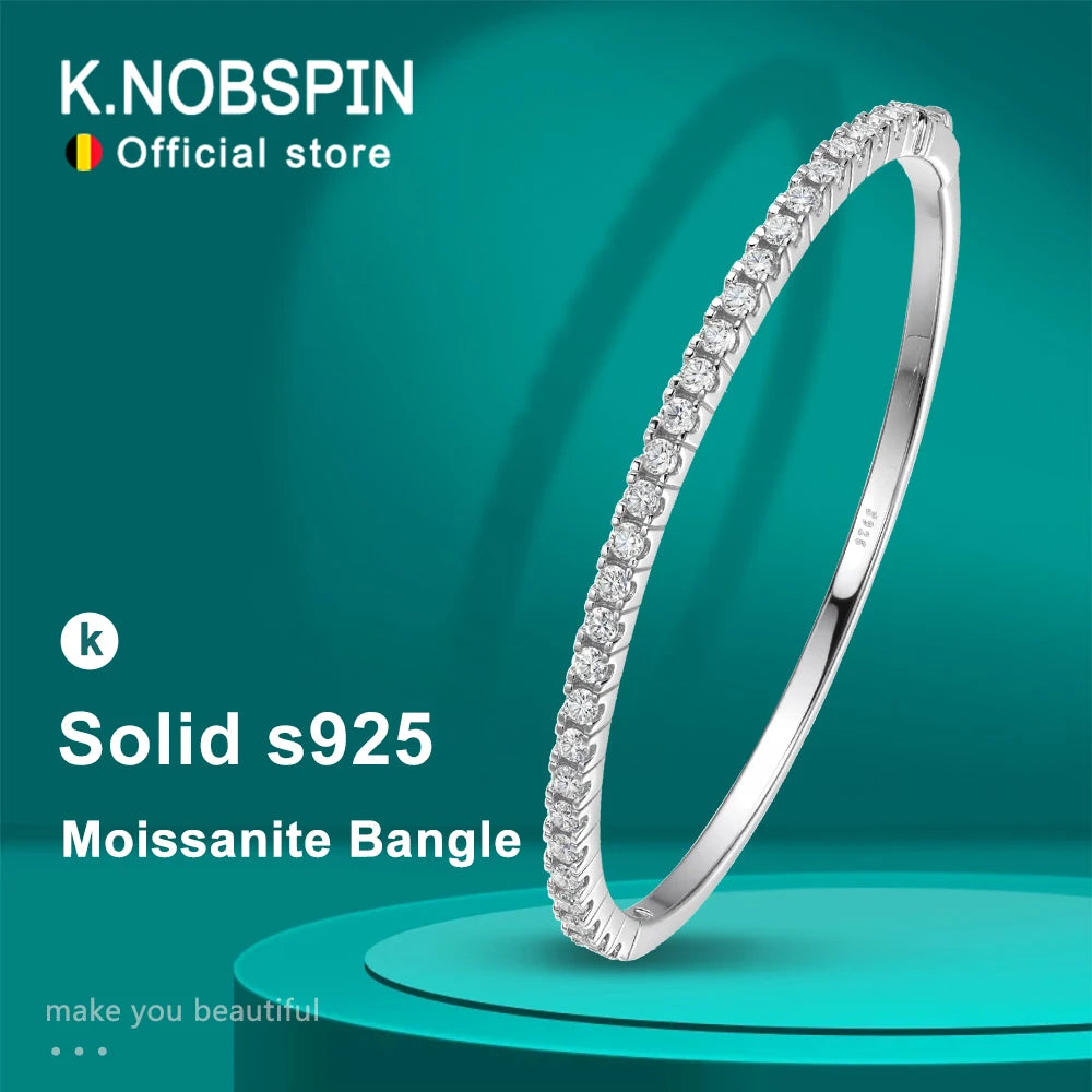 KNOBSPIN Moissanite Bangles for Women All 2.5mm D VVS1 Lab Diamond Bracelets 925 Sterling Silver Bracelet Wedding Birthday Gift